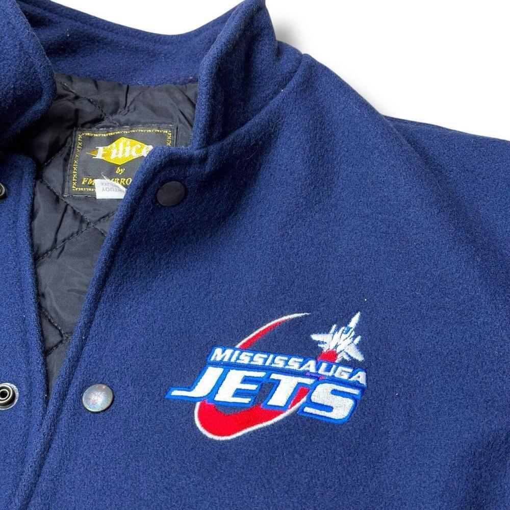 VTG 90s Mississauga Jets Varsity Jacket Wool Leather Trim Canada Made Youth XXL - Picture 6 of 10